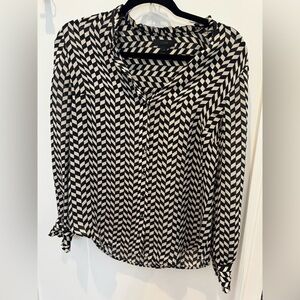 J. Crew Black and Cream Chevron Blouse